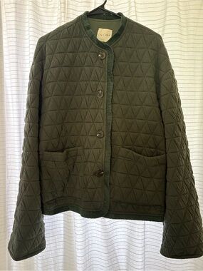 Easy Clothes Quilted Olive Green Button-Front Jacket